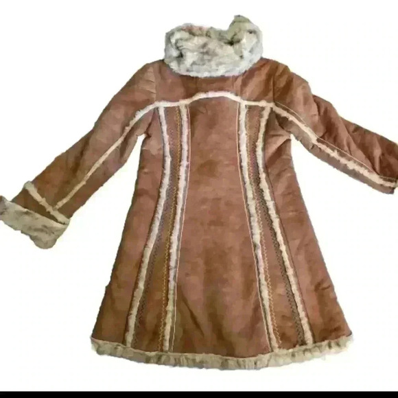 Miss Sixty Womens Suede Vintage 70s Penny Lane Bohemian Faux Fur Trim Coat XS - Picture 6 of 16